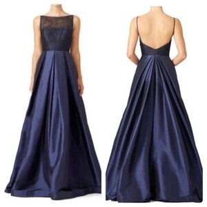Monique Lhuillier Francesca Gown Back Zip Sleeveless Bateau Neck Blue Size 4